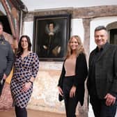 The 16th century  painting Lady in a Court Dress with Robert Smith, PRS manager at ForLiving, Jennifer Holland, commercial manager at Salford Museums and Galleries, Gemma Francis, PRS portfolio manager at ForLiving and Peter Ogilvie, collections manager at Salford Museum and Art Gallery