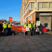 The picket line for the DWP strike in Bolton. Photo: PCS