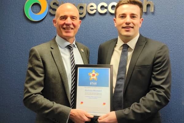 Stagecoach manager Zachary McAskill receiving his Star of the Month award. Credit: Stagecoach
