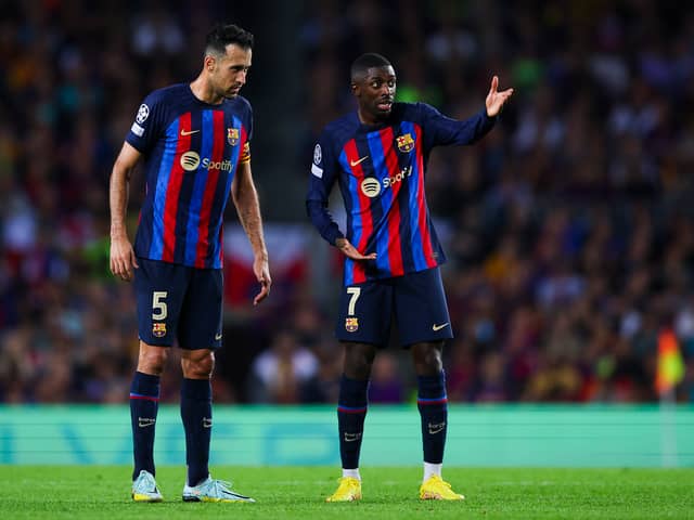 Sergio Busquets and Ousmane Dembele are not available for Barcelona against Manchester United. Credit: Getty.