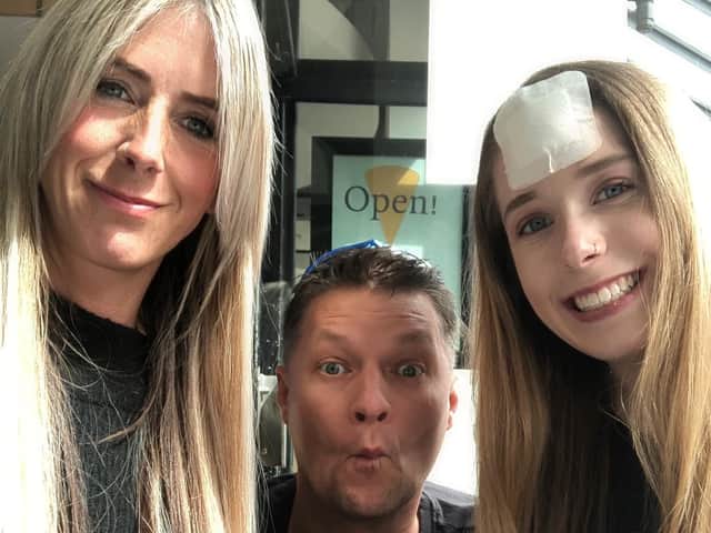 Lauren Bridges with her mum Lindsey Bridges and stepdad James Hinton