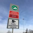 A Clean Air Zone sign in Hollinwood, Oldham, pictured in February 2023. Credit: LDRS