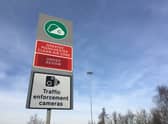 A Clean Air Zone sign in Hollinwood, Oldham, pictured in February 2023. Credit: LDRS