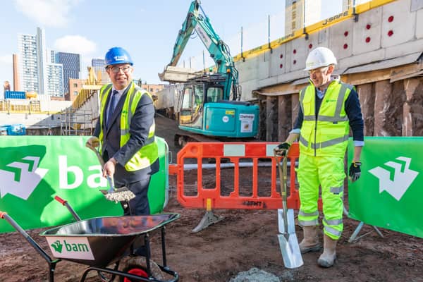 Minister for the Cabinet Office Jeremy Quin breaking ground on the new government hub in Manchester