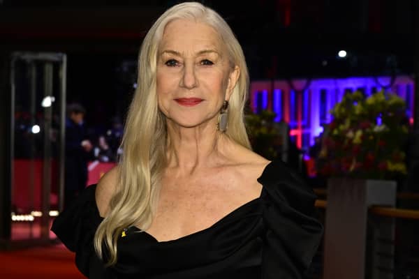 British actress Helen Mirren delivered a speech on stage during a vigil in Trafalgar Square, central London
