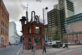 The Tib Street Horn, the symbolic gateway to the Northern Quarter,  was taken down in 2017. It featured remnants of an old hat factory. Credit: Google Maps
