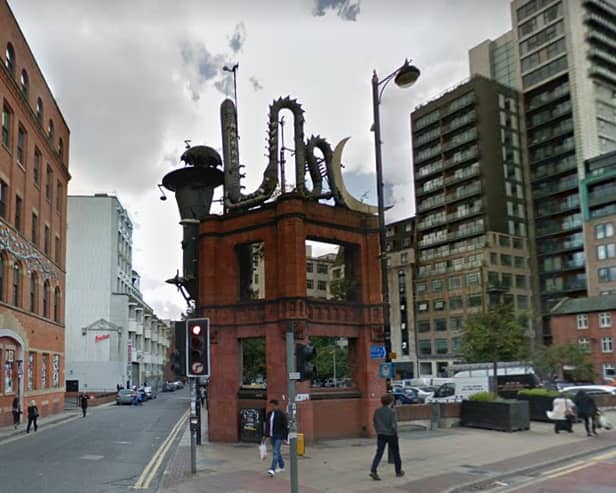 The Tib Street Horn, the symbolic gateway to the Northern Quarter,  was taken down in 2017. It featured remnants of an old hat factory. Credit: Google Maps