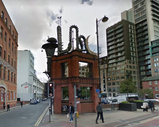 The Tib Street Horn, the symbolic gateway to the Northern Quarter,  was taken down in 2017. It featured remnants of an old hat factory. Credit: Google Maps