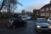Traffic on the road outside Bare Trees Primary School in Oldham. Photo: LDRS.