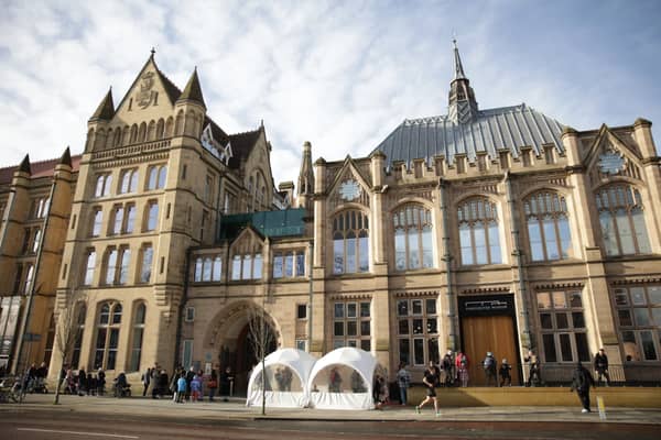 People queuing  on Oxford Road for Manchester Museum. Credit: Manchester Museum
