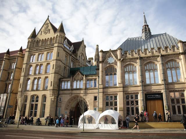 People queuing  on Oxford Road for Manchester Museum. Credit: Manchester Museum