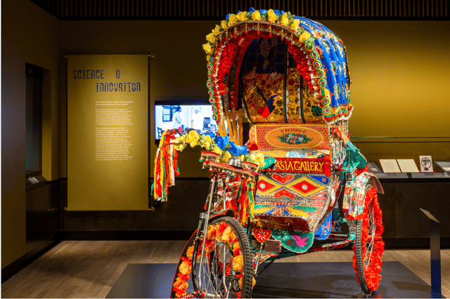 The new rickshaw at Manchester Museum’s South Asia Gallery. Credit: Manchester Museum