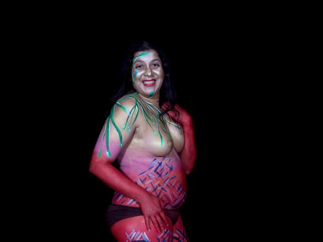 Lakshmi Hariprasad using body paint to raise awareness of endometriosis