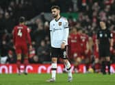 Bruno Fernandes was quick to blame others on Sunday as Manchester United lost 7-0 to Liverpool. Credit: Getty.