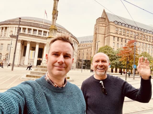 Coun Tom Ross and his partner Chris Wills in Manchester city centre