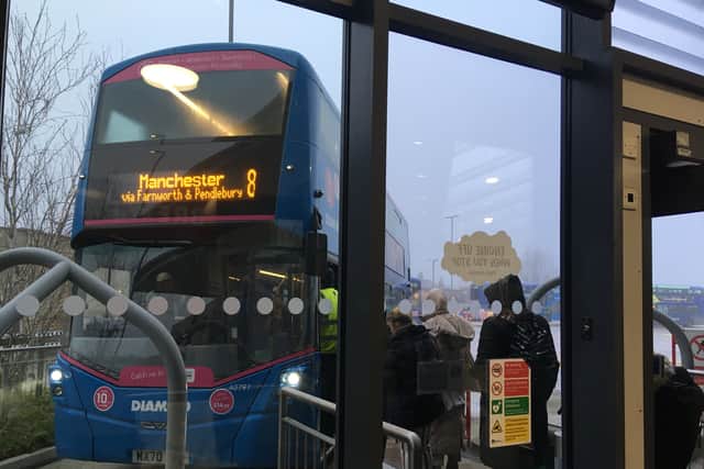 Buses at Bolton Interchange. January 2023. Credit: LDRS. C