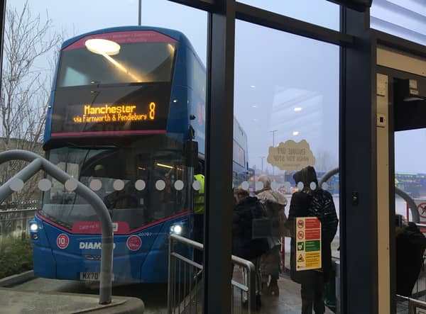 Buses at Bolton Interchange. January 2023. Credit: LDRS. C