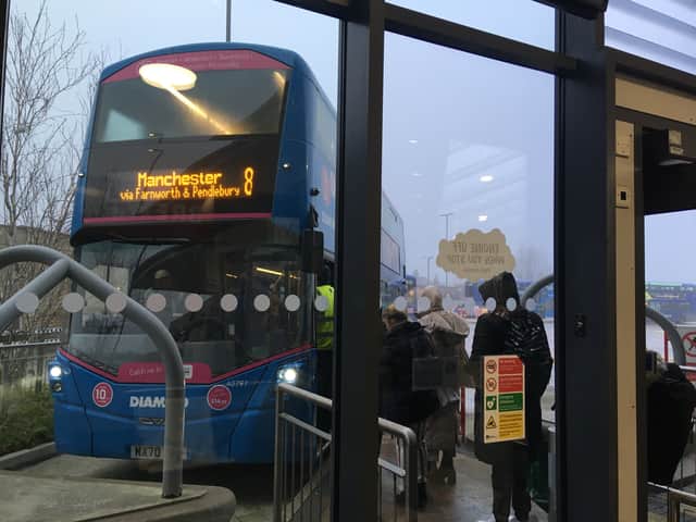 Buses at Bolton Interchange. January 2023. Credit: LDRS. C