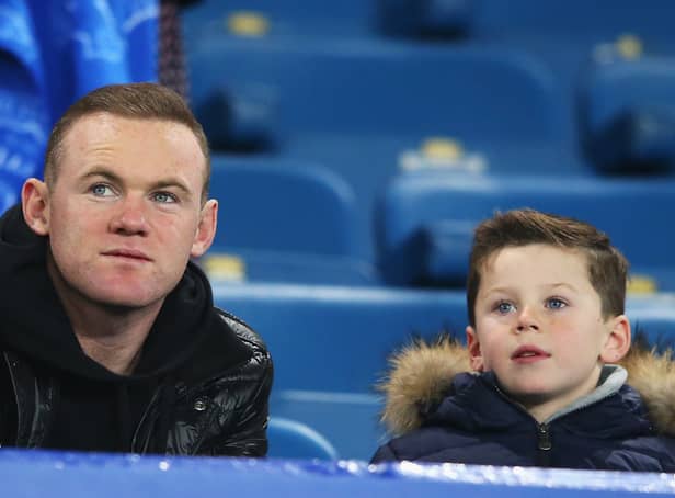 Former Manchester United player Wayne Rooney and son Kai. (Photo by Alex Livesey/Getty Images)