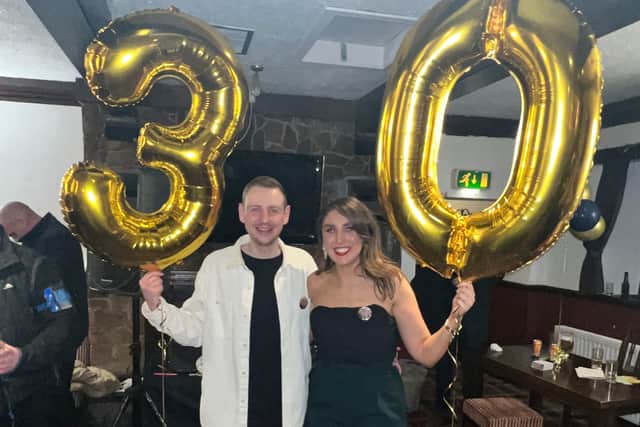 Hannah and Matthew celebrating the 30th anniversary of her liver transplant