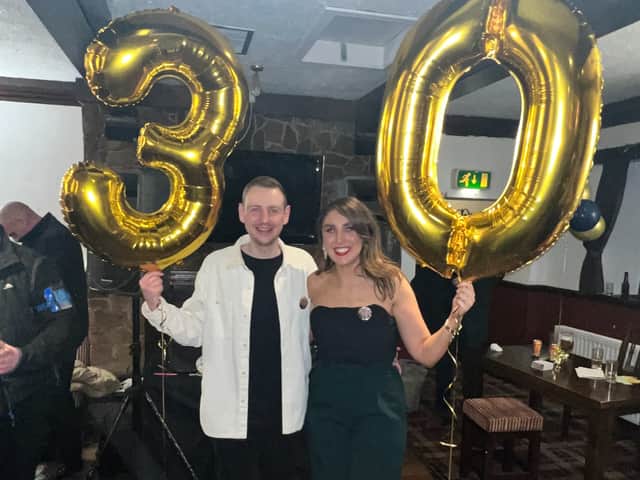 Hannah and Matthew celebrating the 30th anniversary of her liver transplant