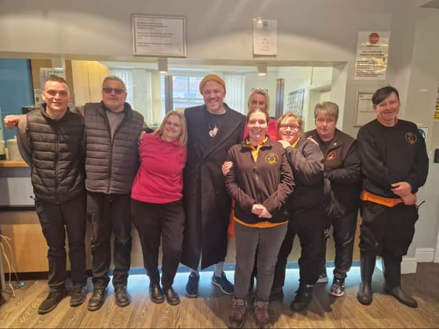Will Young meets the team at Manchester and Cheshire Dogs Home