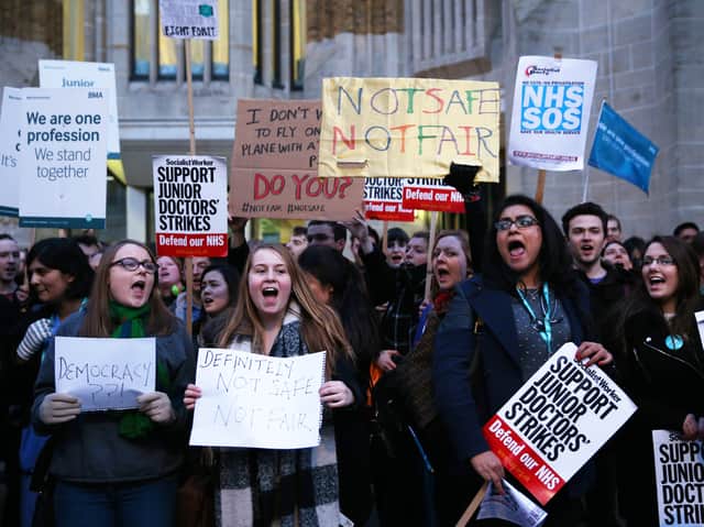 A protest during the previous junior doctors’ strike in 2016. Photo: Getty Images