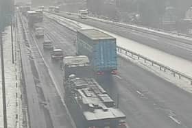 Junction 21 of the M62 at Milnrow this morning Credit - Motorwaycameras.co.uk