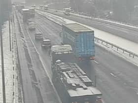 Junction 21 of the M62 at Milnrow this morning Credit - Motorwaycameras.co.uk