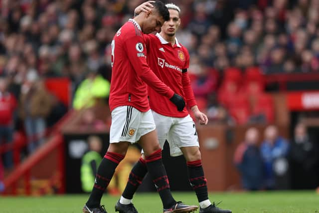 Casemiro was clearly devastated by the red card against Southampton. Credit: Getty.