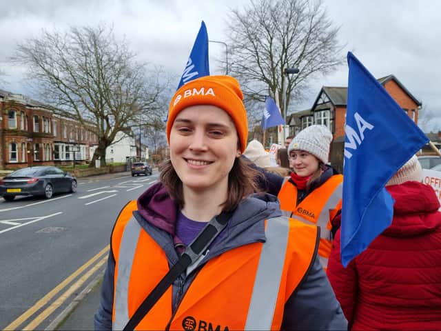 British Medical Association (BMA) rep Grace Allport on the picket line