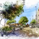 Artist’s Impression of proposed new Station Square in Littleborough. Credit: BroadwayMalyan. 