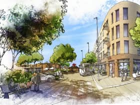 Artist’s Impression of proposed new Station Square in Littleborough. Credit: BroadwayMalyan. 