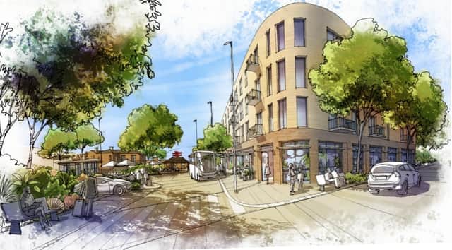 Artist’s Impression of proposed new Station Square in Littleborough. Credit: BroadwayMalyan. 