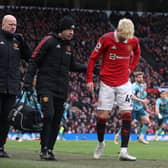 Alejandro Garnacho  leaves the pitch injured against Southampton (Photo by Matthew Peters/Manchester United via Getty Images)