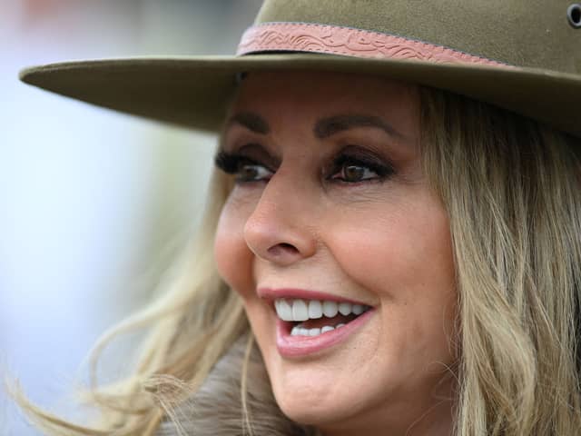 Carol Vorderman arrives on the second day of the Cheltenham Festival.