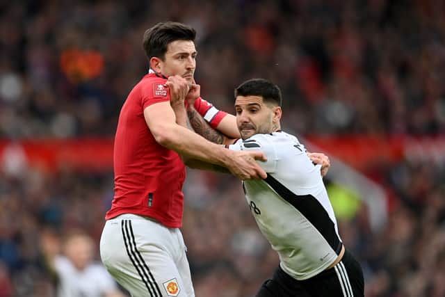 Maguire struggled up against Mitrovic in the FA Cup semi-final. Credit: Getty.