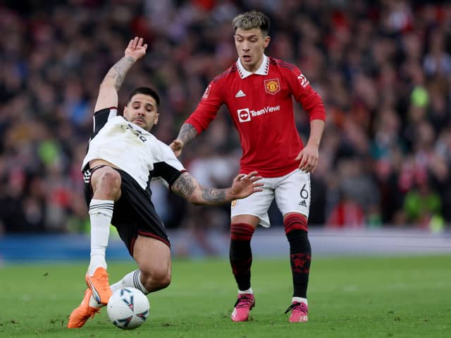 Lisandro Martinez and Harry Maguire both responded in different manners to  Aleksandar Mitrovic’s physical approach. Credit: Getty.