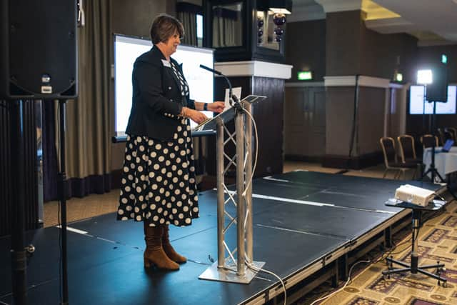 Bernie Ryan, CEO of the Institute for Addressing Strangulation, addresses the launch event. Photo: Calum Morrison