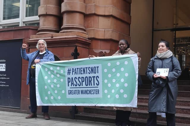 Greater Manchester Patients Not Passports urging the city-region’s mayor Andy Burnham to back their calls for free NHS treatment for all