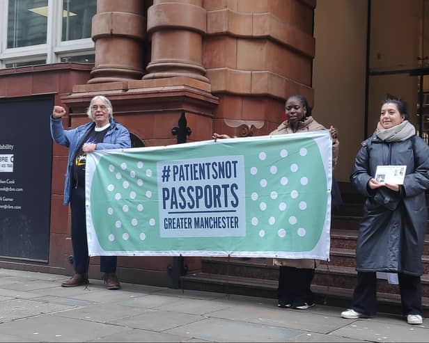 Greater Manchester Patients Not Passports urging the city-region’s mayor Andy Burnham to back their calls for free NHS treatment for all