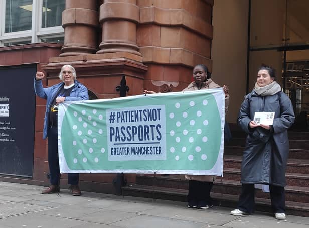 Greater Manchester Patients Not Passports urging the city-region’s mayor Andy Burnham to back their calls for free NHS treatment for all