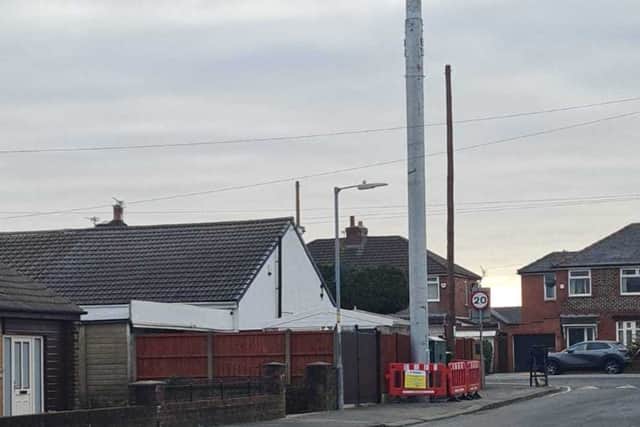 One of the poles erected by IX Wireless in Farnworth (Pic Coun Paul Sanders)