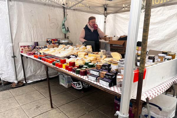 A cheese stall at Ashton farmers market. 