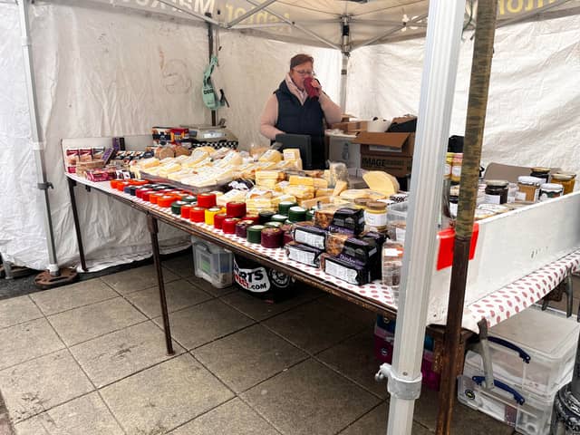 A cheese stall at Ashton farmers market. 