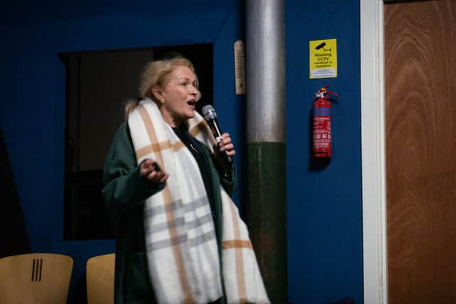 Judith Vickers from Lifeshare speaking to the audience at the film screening at Leigh Film Factory