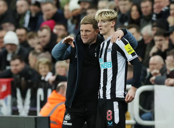 Anthony Gordon is a fitness doubt for Newcastle United vs Manchester United this weekend. Credit: Getty.
