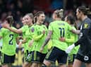 Man Utd celebrate Leah Galton’s first half opener.