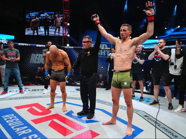 Brendan Loughnane made a winning start to the defence of his PFL featherweight title against Marlon Moraes. Photo: PFL