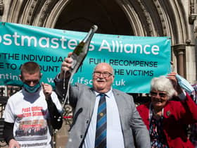 Tom Hedges celebrates outside court after his battle to clear his name as part of the Post Office scandal